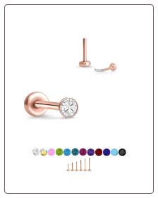Rose Gold Plated 316 Stainless Steel Labret Style Nose Stud Threadless Push Pin Glued CZ 20G 18G 16G