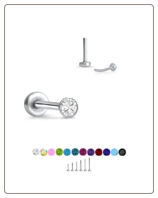 316 Stainless Steel Labret Style Nose Stud Threadless Push Pin Glued CZ 20G 18G 16G