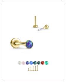Yellow Gold Plated 316 Stainless Steel Labret Style Nose Stud Threadless Push Pin Glued Opal 20G 18G 16G