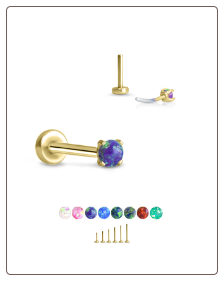 Yellow Gold Plated 316 Stainless Steel Labret Style Nose Stud Threadless Push Pin Prong Set Opal 20G 18G 16G