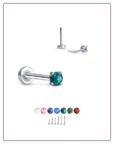 316 Stainless Steel Labret Style Nose Stud Threadless Push Pin Prong Set Opal 20G 18G 16G