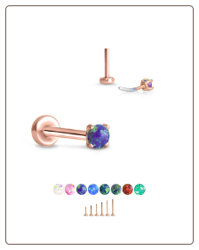 Rose Gold Plated 316 Stainless Steel Labret Style Nose Stud Threadless Push Pin Prong Set Opal 20G 18G 16G