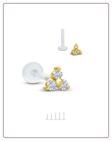 14KT Yellow Gold Bioflex Nose Stud or Nose Screw Push Pin Labret Style Nose Stud 3.5mm Trinity
