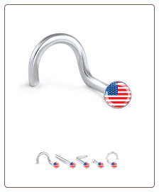 316L Surgical Steel 2mm U.S.A. Flag Nose Stud Ring Choose Your Style 20G