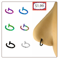 **BLOW OUT SALE** 316L Surgical Steel Fake Nose Ring Hoop Anodised - Choose your Color 5/16" 16G