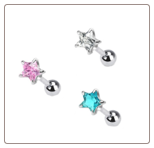 **BLOW OUT SALE** Ear Cartilage Tragus Jewelry 5mm Star CZ - Choose Your Color 16G