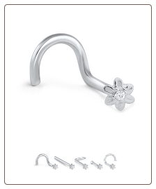 14K Solid White Gold Nose Screw 3mm Flower- Choose Your Style