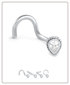 18K Solid White Gold Nose Screw Tear Drop -Choose Your Style 20G