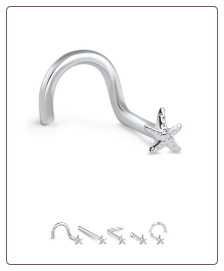14K Solid White Gold Nose Screw Starfish -Choose Your Style