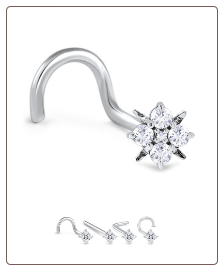 14K Solid White Gold Nose Bone Flower CZ Cluster -Choose Your Style