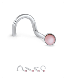 18K Solid White Gold Nose Screw Pink Opal-Choose Your Style 20G