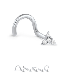 14K Solid White Gold Nose Screw Trinity CZ -Choose Your Style