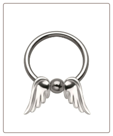 316L Surgical Steel or Titanium Angel Wings Captive Bead Nose Ring, Tragus, Ear Cartilage Hoop