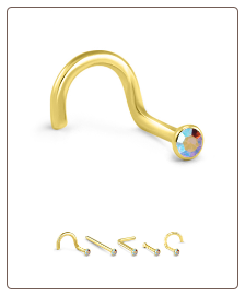 18KT Solid Gold Nose Bone 2mm Bezel Set Aurora CZ 22G -Choose Your Style