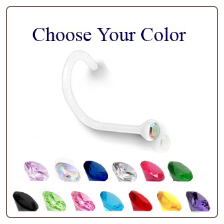 **BLOW OUT SALE** Choose Your Color Bio-Flex Nose Screw Bio-Plastic Swarovski Gem 2.5mm 18G