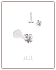 Bioflex Labret Style Push Pin Nose Stud or Nose Screw 6mm CZ Heart 18G 16G