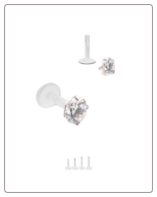 Bioflex Labret Style Push Pin Nose Stud or Nose Screw 6mm CZ Round 18G 16G