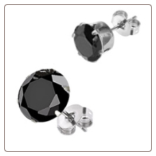 316L Surgical Steel Earrings 3mm Round Black CZ