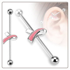 **BLOW OUT SALE** Ear Cartilage Industrial Scaffold Barbell Pink Breast Cancer Awareness Ribbon 1 1/2"  - 38mm 14G