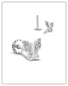 14KT White Gold Labret Style Nose Monroe Stud 6mm Genuine Diamond Butterfly 16G 14KT White Gold Labret Style Nose Monroe Stud 6mm Genuine Diamond Butterfly 16G