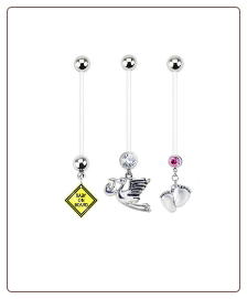 **BLOW OUT SALE** 3 Pack Maternity Pregnancy Navel Ring Stork, Pink Feet, Baby On Board 14G