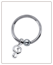 316L Surgical Steel or Titanium Music Note Captive Bead Nose Ring, Tragus, Ear Cartilage Hoop