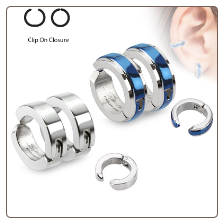 **BLOW OUT SALE** Fake Clip On Earrings Hoop Cartilage Blue or Steel Ring Surgical Steel 5/16"