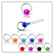 925 Sterling Silver Nose Studs Pins Straight or L Bend Hoop Colored Ball