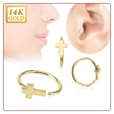 14KT Yellow Gold Cross Nose Ring Daith Ear Cartilage 5/16" 20G
