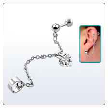 **BLOW OUT SALE** Surgical Steel Dangle Earring Cuff Cartilage Helix Jewelry Clear Heart CZ Dangle 18G