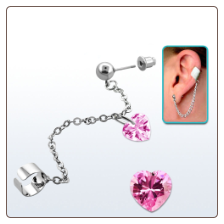 **BLOW OUT SALE** Surgical Steel Dangle Earring Cuff Cartilage Helix Jewelry Pink Heart CZ Dangle 20G