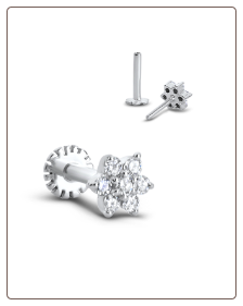 14KT White Gold Labret Style Nose Monroe Stud 5mm Flower Genuine Diamonds 16G 14KT White Gold Labret Style Nose Monroe Stud 5mm Flower Genuine Diamonds 16G