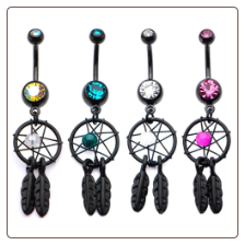 **BLOW OUT SALE** Surgical Steel Black PVD Navel Belly Button Ring 7/16" Colorful Dream Catcher 14G