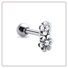 Sterling Silver, 316L Surgical Steel Ear Cartilage Tragus Helix Ring Stud Jewelry Double Aurora Flower 16G