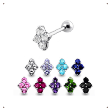 **BLOW OUT SALE** 316L Surgical Steel Ear Cartilage Helix Tragus Piercing 4 Stone Cluster 17G