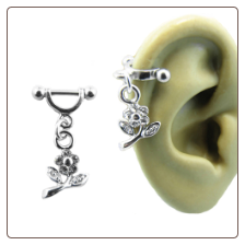 **BLOW OUT SALE** 316L Surgical Steel Ear Cartilage Helix Shield Jewelry Flower Dangle 16G