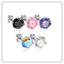 316L Surgical Steel Earrings 3mm Round CZ Choose Your Color