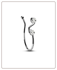 925 Sterling Silver Faux Fake Nose Hugger Clip On Non Pierced Nose Ring Double Stone
