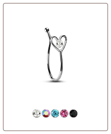 925 Sterling Silver Faux Fake Nose Hugger Clip On Non Pierced Nose Ring Heart