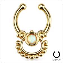 **BLOW OUT SALE** Fake Septum Clicker Hanger Clip On Non Piercing Gold Plated White Opal Nose Ring Hoop Indian