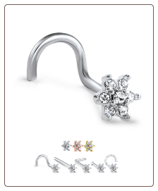 316L Surgical Steel Clear CZ Flower Nose Stud Choose Your Style 20G