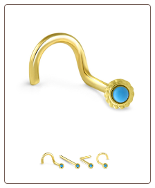 18K Solid Yellow Gold Nose Screw Turquoise -Choose Your Style 20G
