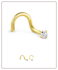10K Yellow Gold Nose Screw Clear CZ 20G 22G
