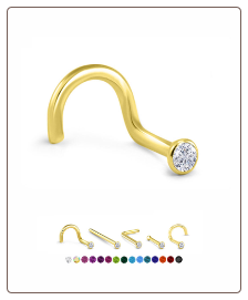 18KT Yellow Gold Plated 925 Sterling Silver Nose Stud Glued CZ 22G