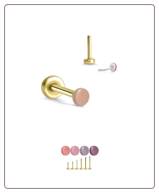 Yellow Gold Plated 316 Stainless Steel Labret Style Nose Stud Threadless Push Pin 1.5mm Skin Tone Disc 20G 18G