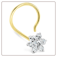14KT Yellow Gold Nose Screw Stud 5mm White Gold Genuine Diamond Flower 20G 14KT Yellow Gold Nose Screw Stud 5mm White Gold Genuine Diamond Flower 20G