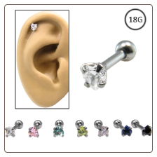Ear Cartilage Jewelry 316L Surgical Steel 3mm Heart CZ 18G