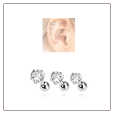 3 Pack Ear Cartilage Tragus Helix Clear Heart CZ Studs 316L Surgical Steel 16G