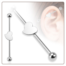 Ear Cartilage Industrial Scaffold Barbell Heart Design 1 1/2" 14G