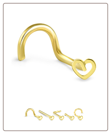 14K Solid Yellow Gold Nose Bone 3mm Heart -Choose Your Style